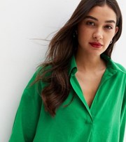 New Look Green Collared V Neck Long Sleeve Shirt